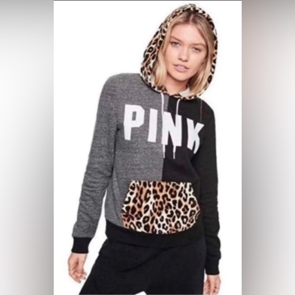 PINK VS CHEETAH COLORBLOCK HOODIE MEDIUM - Picture 1 of 6